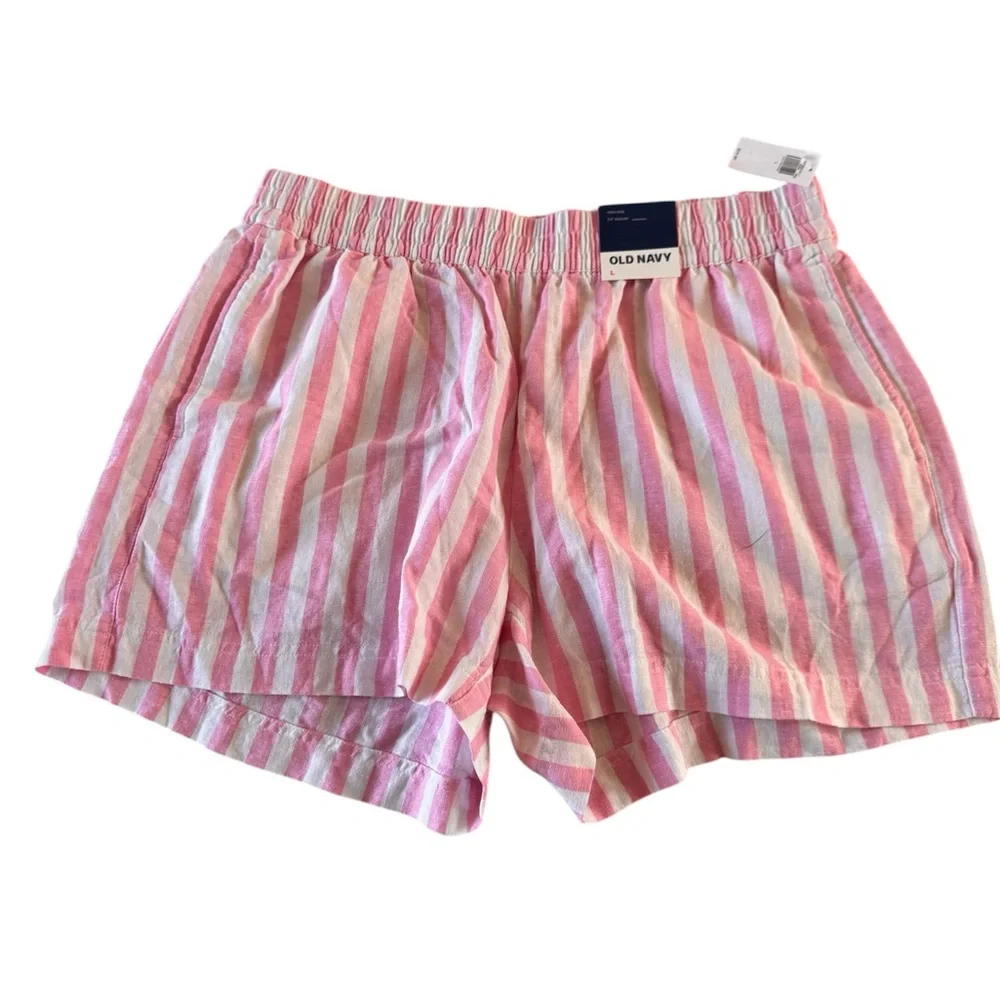 Old Navy Pink White Stripe Linen Blend Lounge Shorts Womens Size Large - Picture 1 of 5